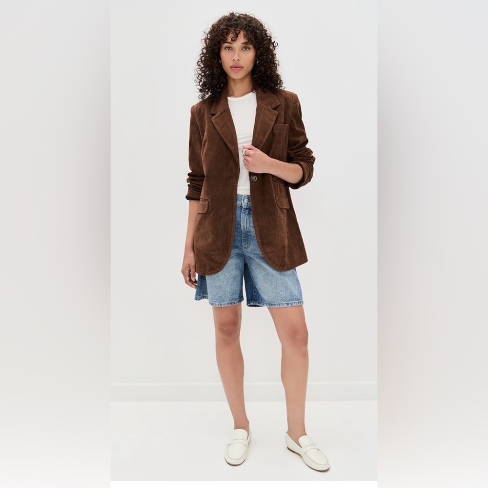 Free People we the free Papercut Faux Suede Blazer Brown Size Large - Picture 2 of 14